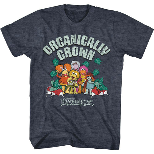 Navy heather Fraggle Rock t-shirt featuring Fraggle Rock Organically Grown design