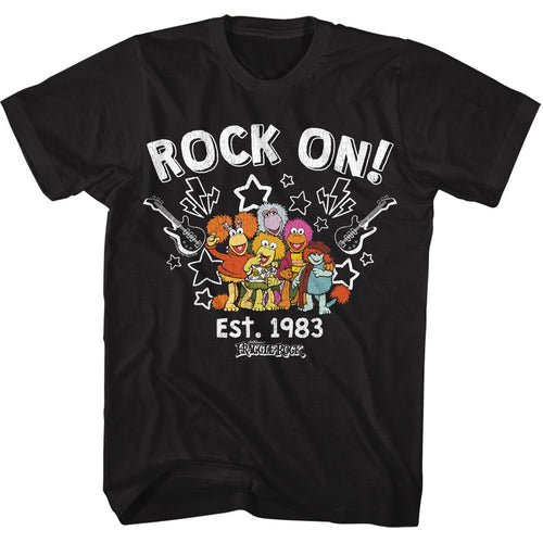 Black Fraggle Rock t-shirt featuring Fraggle Rock Guitars And Stars design