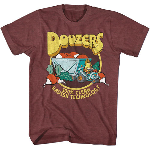 Vintage maroon heather Fraggle Rock t-shirt featuring Fraggle Rock Radish Technology Doozer design