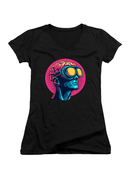 Black Future Thought Juniors V-Neck T-Shirt