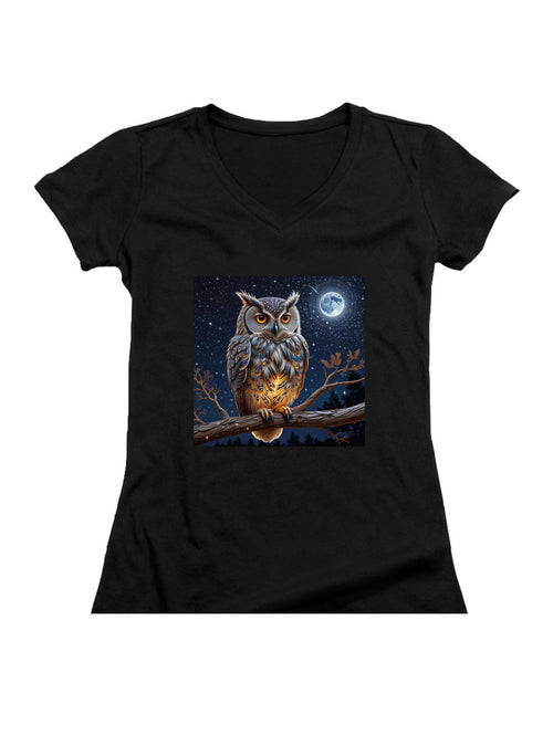 Black Griffin Owl Juniors V-Neck T-Shirt