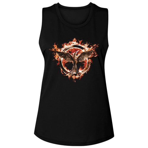 The Hunger Games Ladies Muscle Tank - Flaming Mockingjay