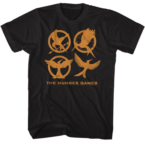 Black The Hunger Games t-shirt featuring The Hunger Games District Emblems design