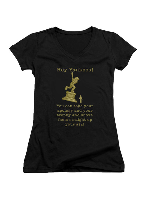 Black Hey Yankees Juniors V-Neck T-Shirt