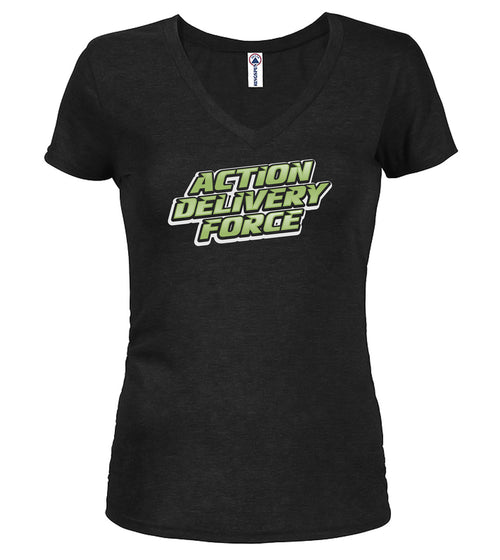 Black Action Delivery Force Juniors V-Neck T-Shirt