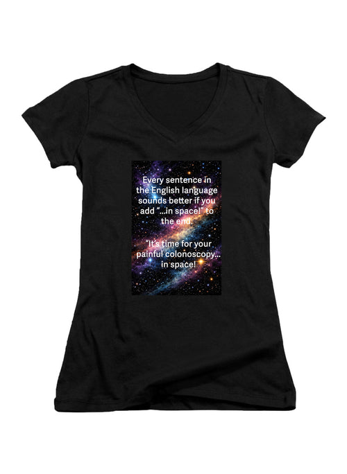 Black In Space Juniors V-Neck T-Shirt