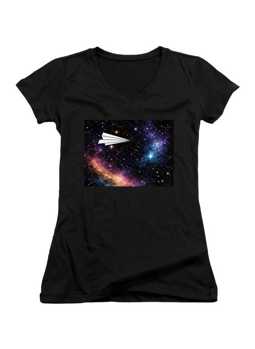 Black Space Flight Juniors V-Neck T-Shirt