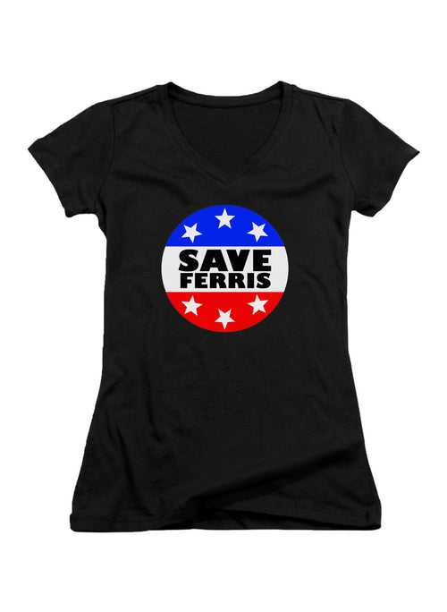 Black Save Ferris Badge Juniors V-Neck T-Shirt