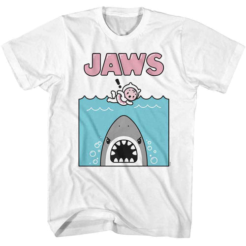 White Jaws t-shirt featuring Jaws Kawaii Jaws Swim design