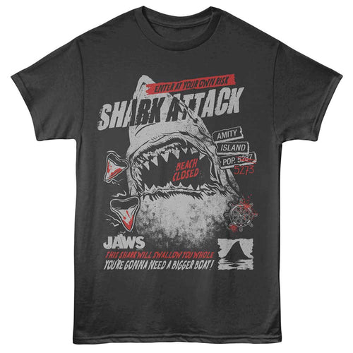 Smoke gray Jaws t-shirt featuring Jaws Shark Attack design