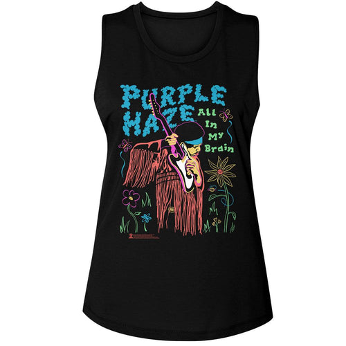 Jimi Hendrix Ladies Muscle Tank - All In My Brain