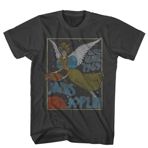 Smoke gray Janis Joplin t-shirt featuring Janis Joplin Nouveau Angel design