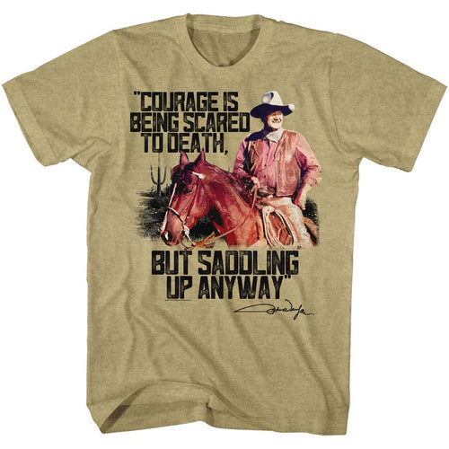 Khaki Heather John Wayne t-shirt featuring a Courage design