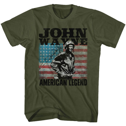 Military green John Wayne t-shirt featuring John Wayne American Legend design