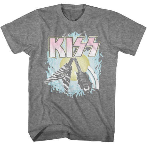 Graphite heather KISS t-shirt featuring KISS Two Guitars design