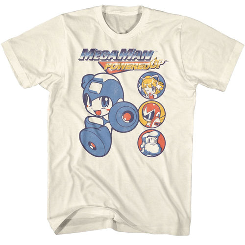 Natural Mega Man t-shirt featuring Mega Man Crew Circles design