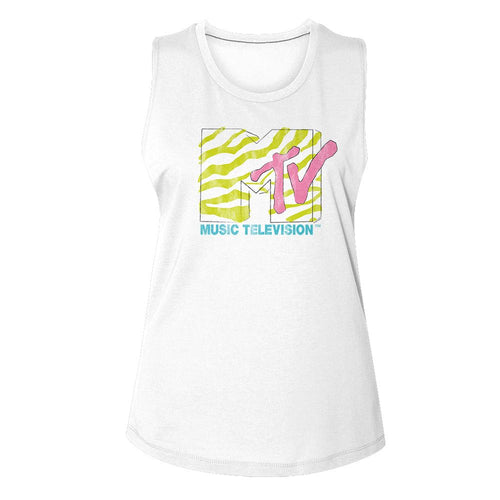 MTV Ladies Muscle Tank - Neon Zebra Logo