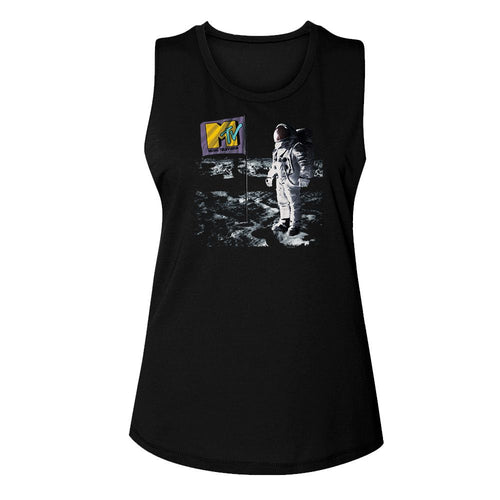 MTV Ladies Muscle Tank - Flag on the Moon