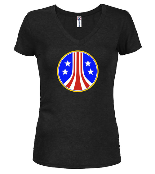 Black Military Logo Juniors V-Neck T-Shirt