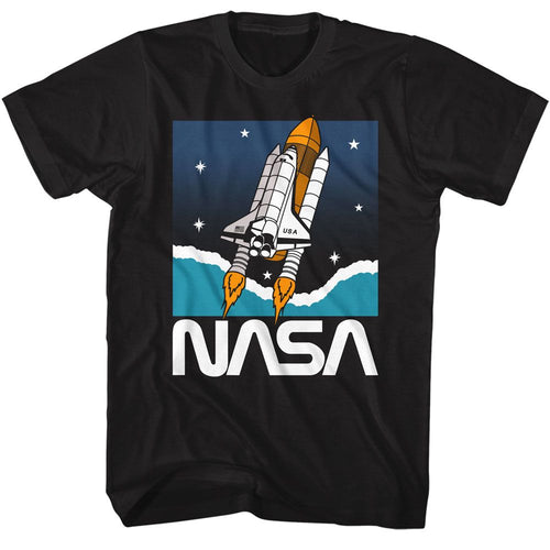 Black NASA t-shirt featuring a Shuttle in space design