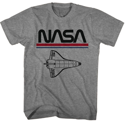 Graphite Heather NASA t-shirt featuring a worm logo with shuttle design