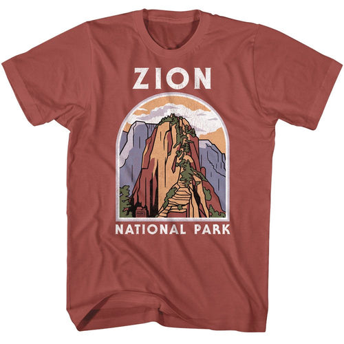 Terracotta National Parks t-shirt featuring a Zion Angels Landing design