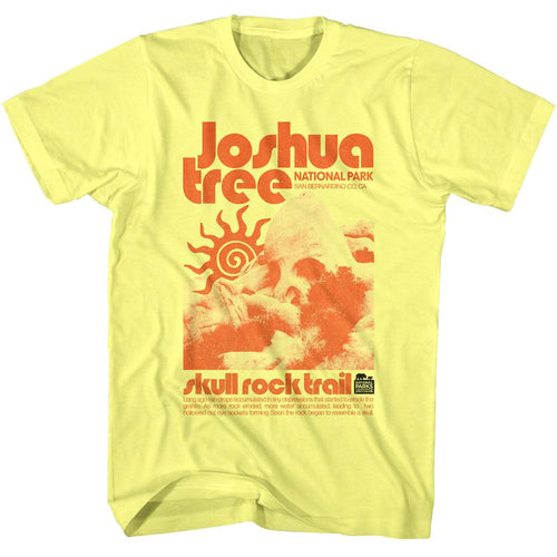 Yellow Heather National Parks t-shirt featuring a Joshua Tree Skull Rock design