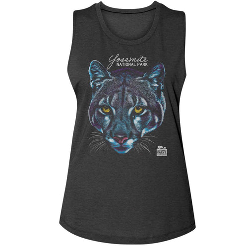 National Parks Ladies Muscle Tank - Yosemite Cougar