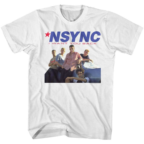 White NSYNC t-shirt featuring a Want You Back design