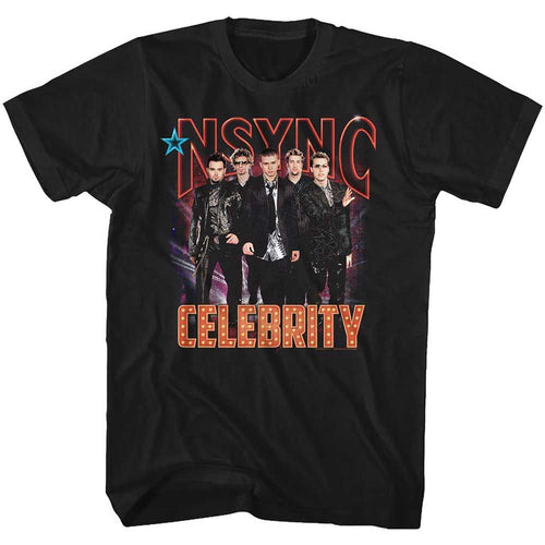 Black NSYNC t-shirt featuring a Celebrity album design
