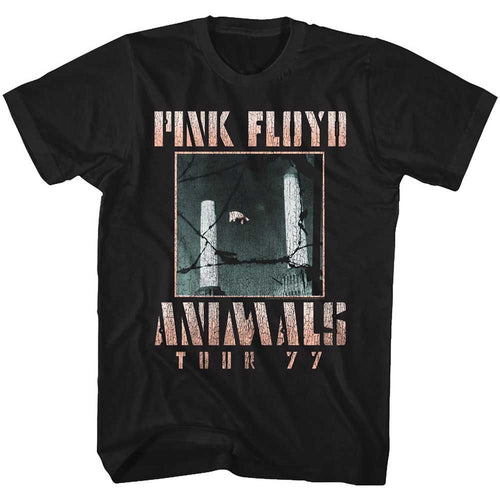 Black Pink Floyd t-shirt featuring an Animals Tour 77 design