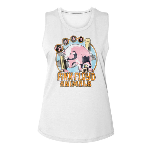 Pink Floyd Ladies Muscle Tank - Circle Pig