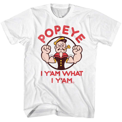 White Popeye t-shirt featuring a Yam design