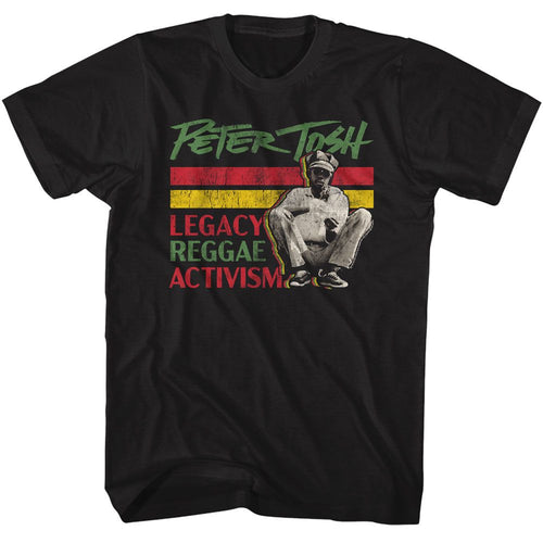Black Peter Tosh t-shirt featuring a Legacy Reggae Activism design