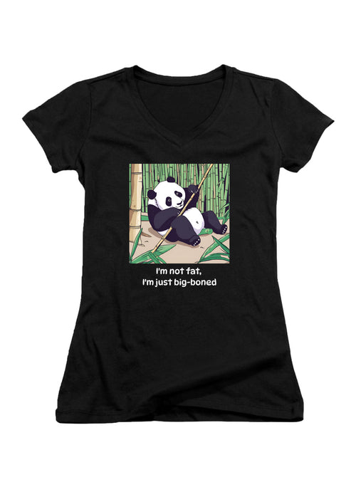 Black Playful Panda Juniors V-Neck T-Shirt