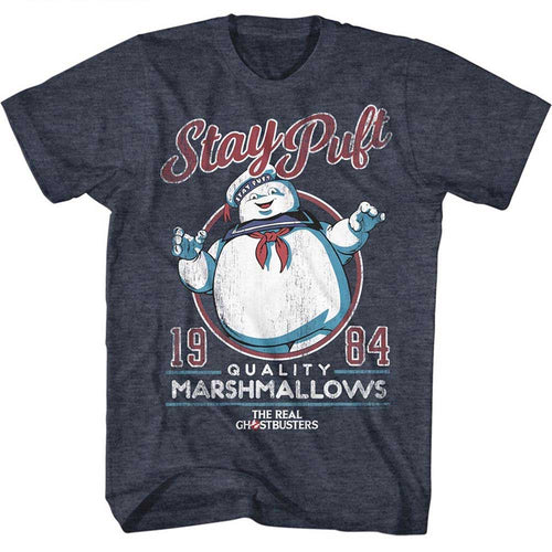 Navy Heather The Real Ghostbusters t-shirt featuring a The Real Ghostbusters Staypuft design