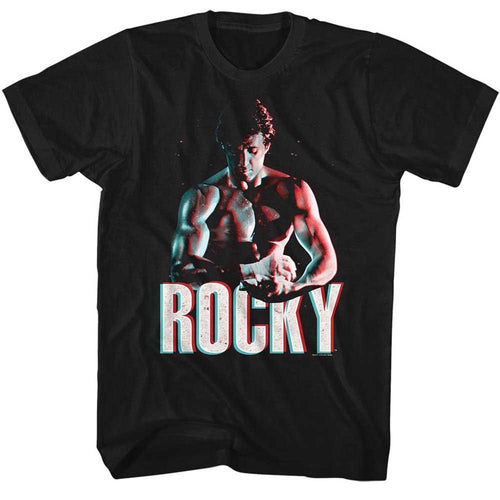 Black Rocky t-shirt featuring a Rocky 3d Muscles design