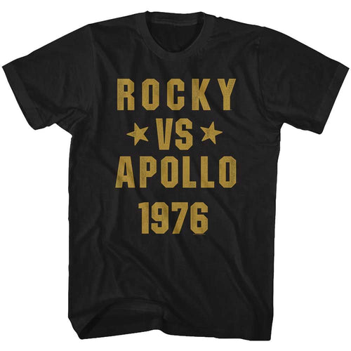 Black Rocky t-shirt featuring a Rocky Rocky vs Apollo design