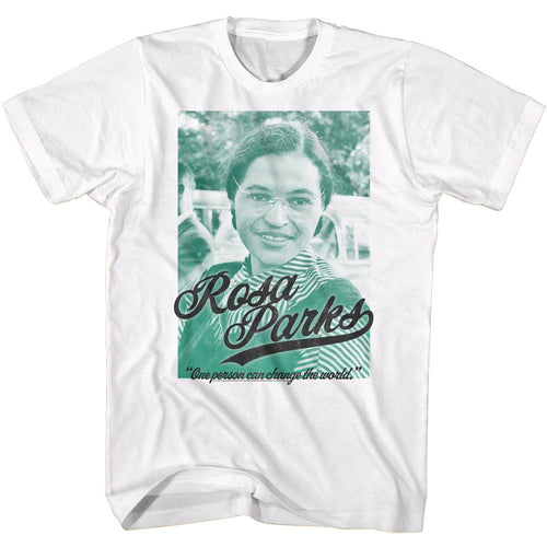White Rosa Parks t-shirt featuring a One Person Can design