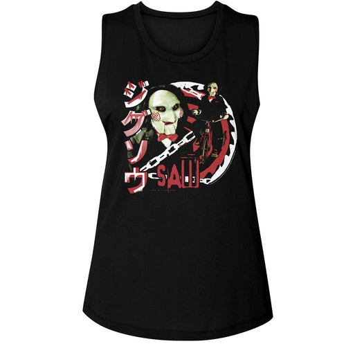 Saw Ladies Muscle Tank - Jigsaw JPN Text