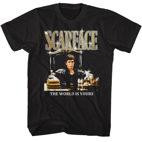 Black Scarface t-shirt featuring a Scarface Scarface Gold Logo design