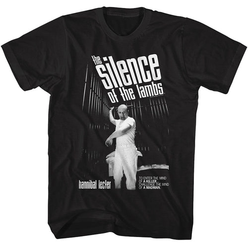 Black Silence of the Lambs t-shirt featuring a Silence of the Lambs Silence Hannibal Cell design