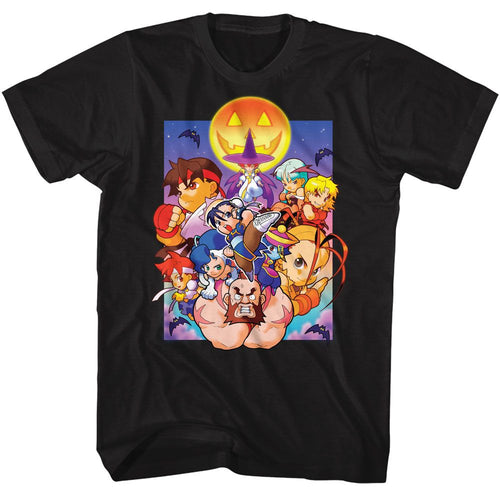 Black Street Fighter t-shirt featuring a Street Fighter Street Fighter Pocket Fighters Spooky design