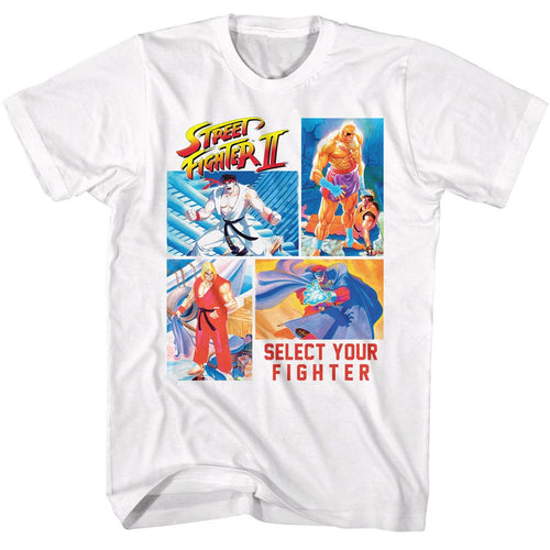 White Street Fighter t-shirt featuring a Street Fighter Street Fighter 4 Photos Select Your Fighter design