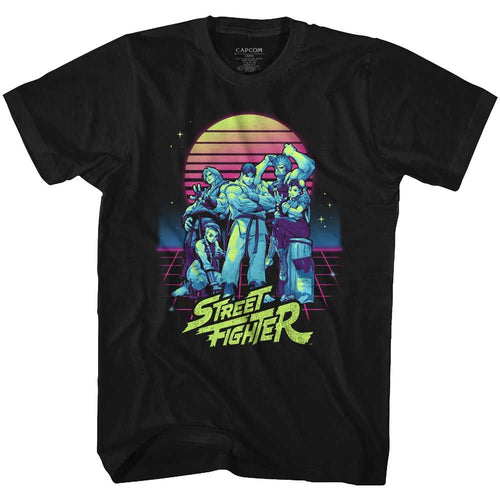 Black Street Fighter t-shirt featuring a Street Fighter Synthwave Fighter design