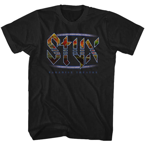 Black Styx t-shirt featuring a Paradise Theatre design