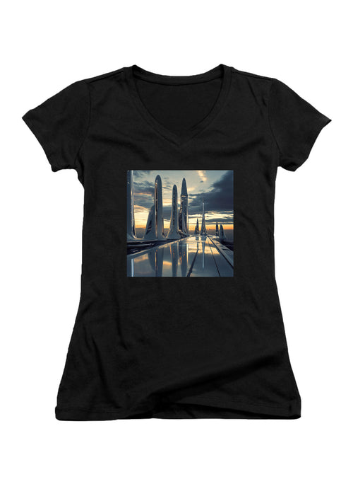 Black Shiny Future Juniors V-Neck T-Shirt