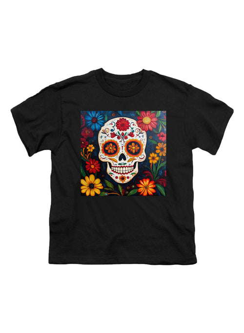 Black Sugar Skull Flowers Youth/Toddler T-Shirt