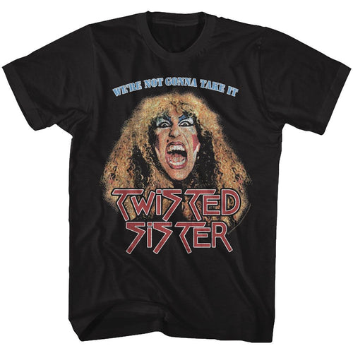 Black Twisted Sister t-shirt featuring a Not Gonna Take It design