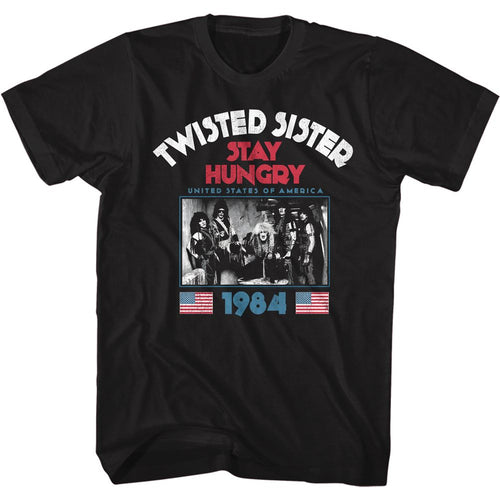 Black Twisted Sister t-shirt featuring a Stay Hungry Album design